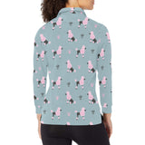 poodle dog pattern Women's Long Sleeve Polo Shirt