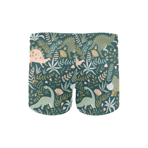 dinosaurs tropical leaves flower pattern Men's Swimming Trunks