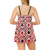 Casino Cards Suits Pattern Print Design 03 Chest Sexy Pleated Two Piece Swim Dress