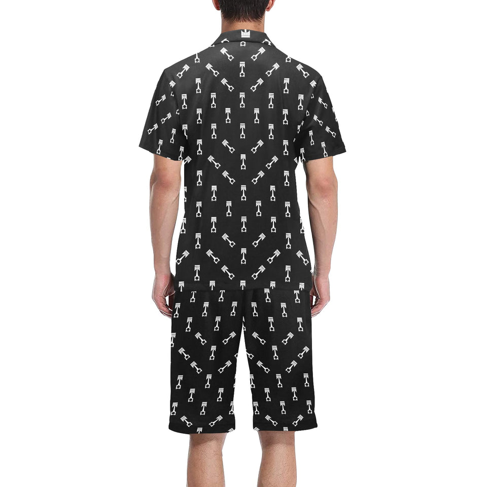 Engine Piston Black Theme Pattern Print Design 03 Men's V-Neck Short Pajama Set