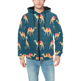 Camel pattern blue blackground Men's Padded Hooded Jacket