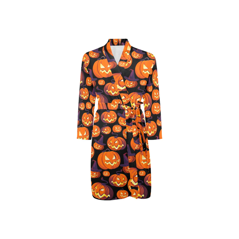 Halloween Pumpkin pattern Men's Long Sleeve Belted Night Robe