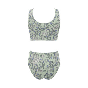 hand drawn blueberry pattern Chest Bowknot High Waisted Bikini Swimsuit