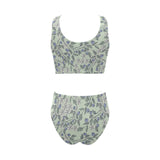 hand drawn blueberry pattern Chest Bowknot High Waisted Bikini Swimsuit