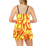 Fire flame design pattern Chest Sexy Pleated Two Piece Swim Dress