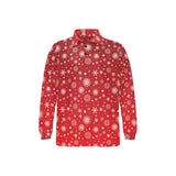 Snowflake pattern red background Men's Long Sleeve Polo Shirt