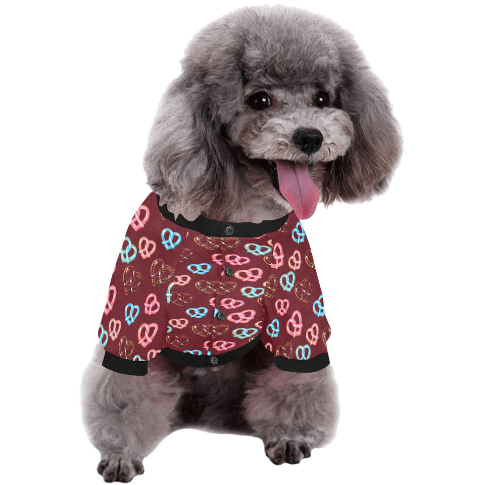 Pretzels Pattern Print Design 05 All Over Print Pet Dog Round Neck Fuzzy Shirt
