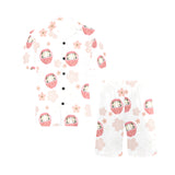 Daruma japanese wooden doll cherry blossom flower Men's V-Neck Short Pajama Set