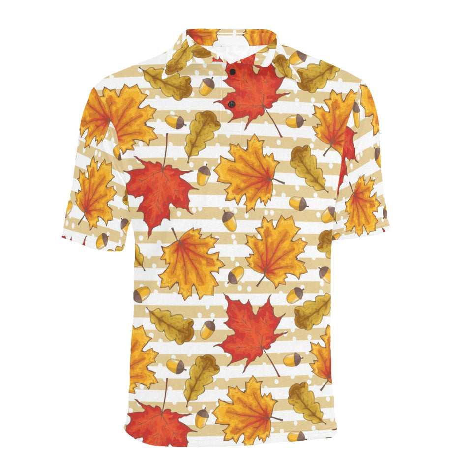 Maple leaf oak leaf acorns beige striped backgroun Men's All Over Print Polo Shirt
