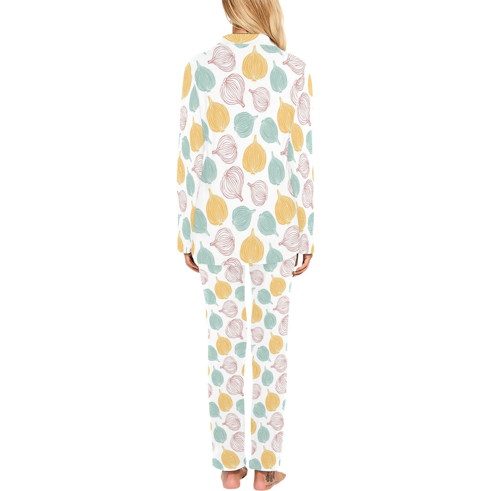 colorful onions white background Women's Long Pajama Set