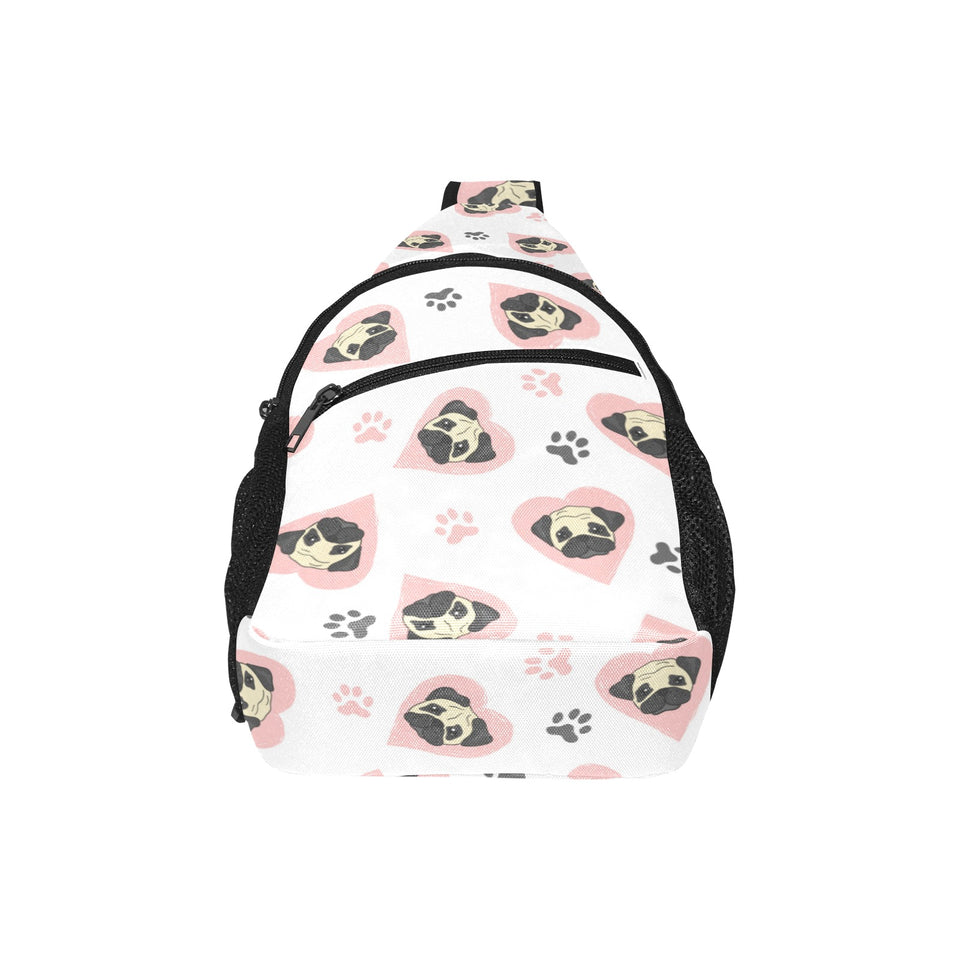 Cute pugs pink heart paw pattern All Over Print Chest Bag