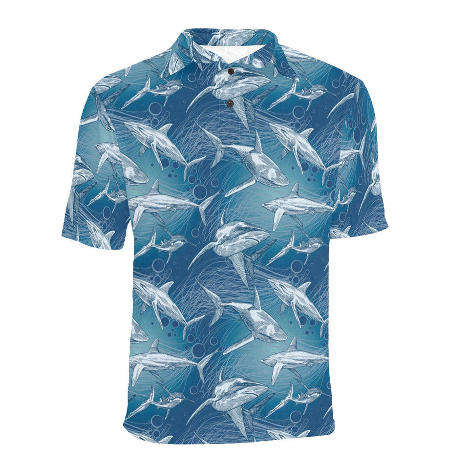 Shark hand drawn Men's All Over Print Polo Shirt