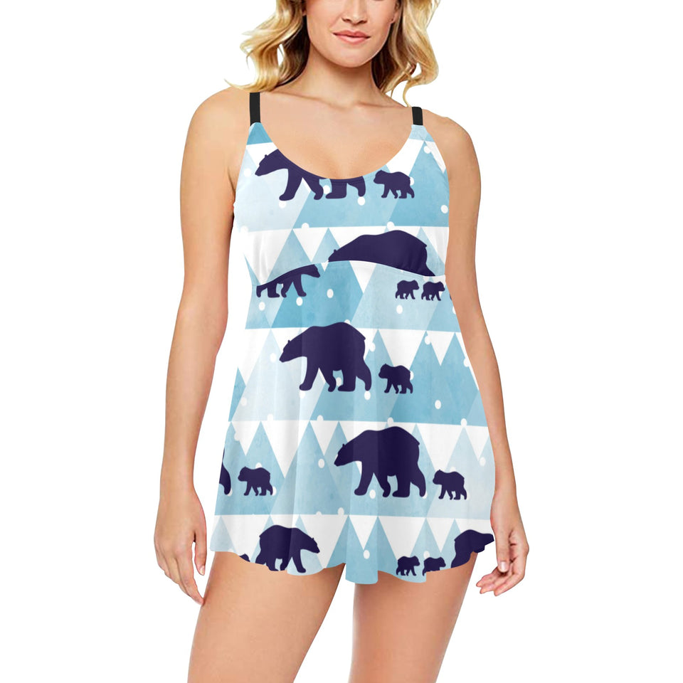 polar bear winter snow pattern Chest Sexy Pleated Two Piece Swim Dress