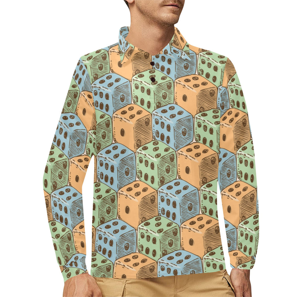 Dice Pattern Print Design 05 Men's Long Sleeve Polo Shirt