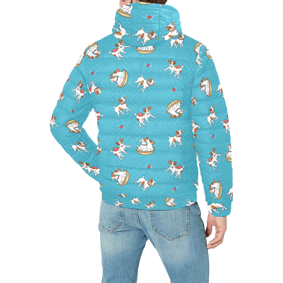 Jack Russel Pattern Print Design 03 Men's Padded Hooded Jacket