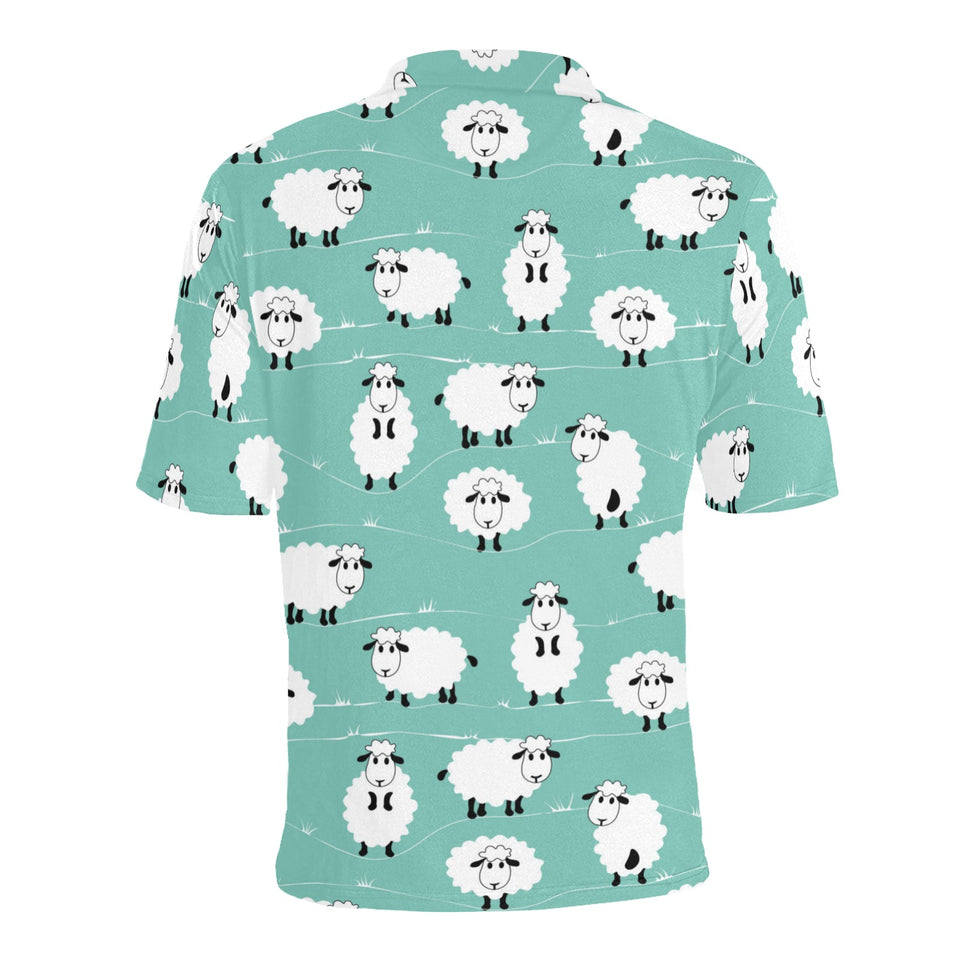 Cute sheep green background Men's All Over Print Polo Shirt