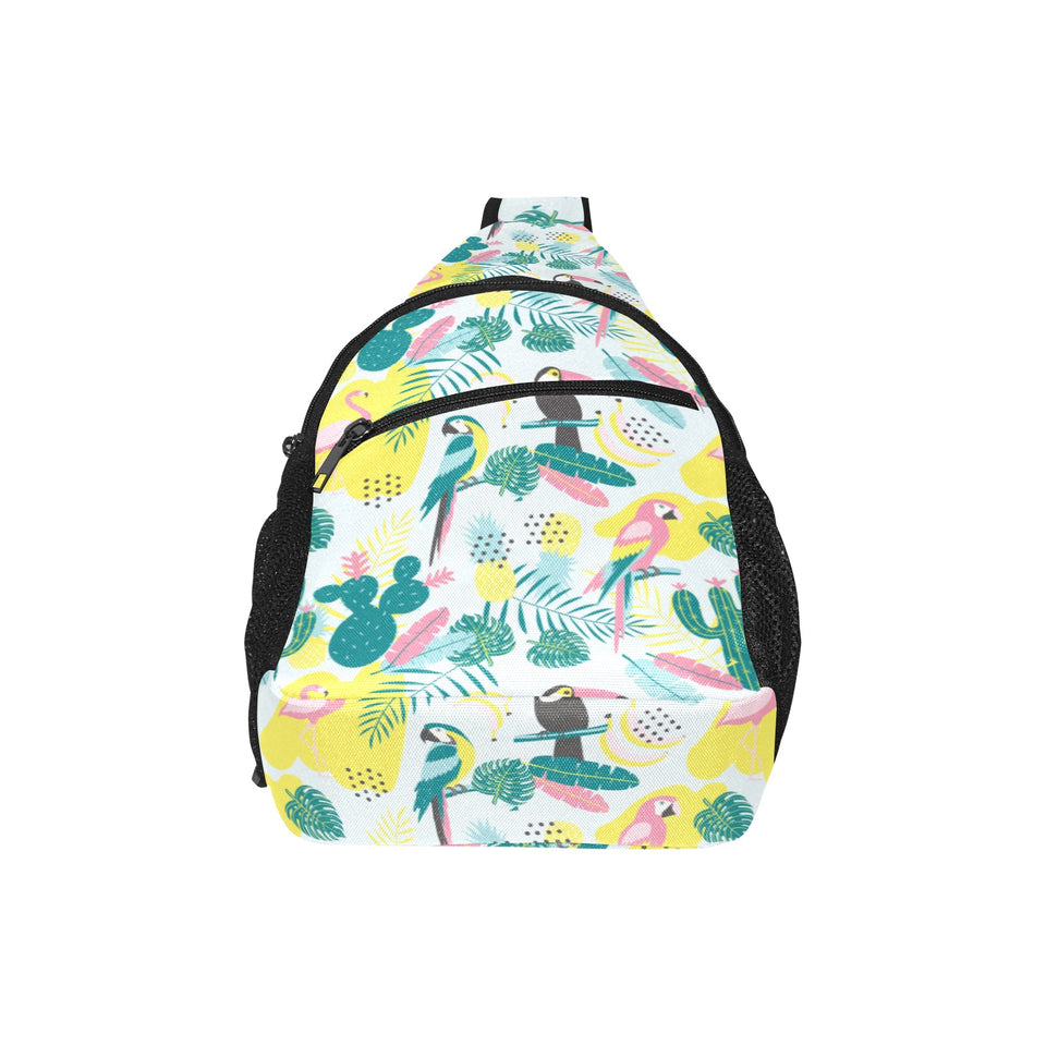Cute parrot toucan flamingo cactus exotic leaves p All Over Print Chest Bag