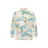 Bonsai bamboo stork japanese pattern cream theme Men's Long Sleeve Polo Shirt