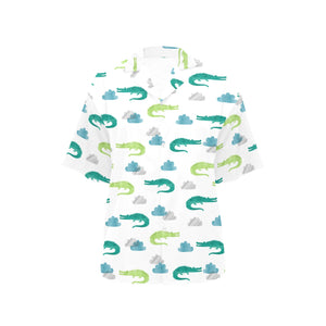 watercolor crocodile pattern Women's All Over Print Hawaiian Shirt