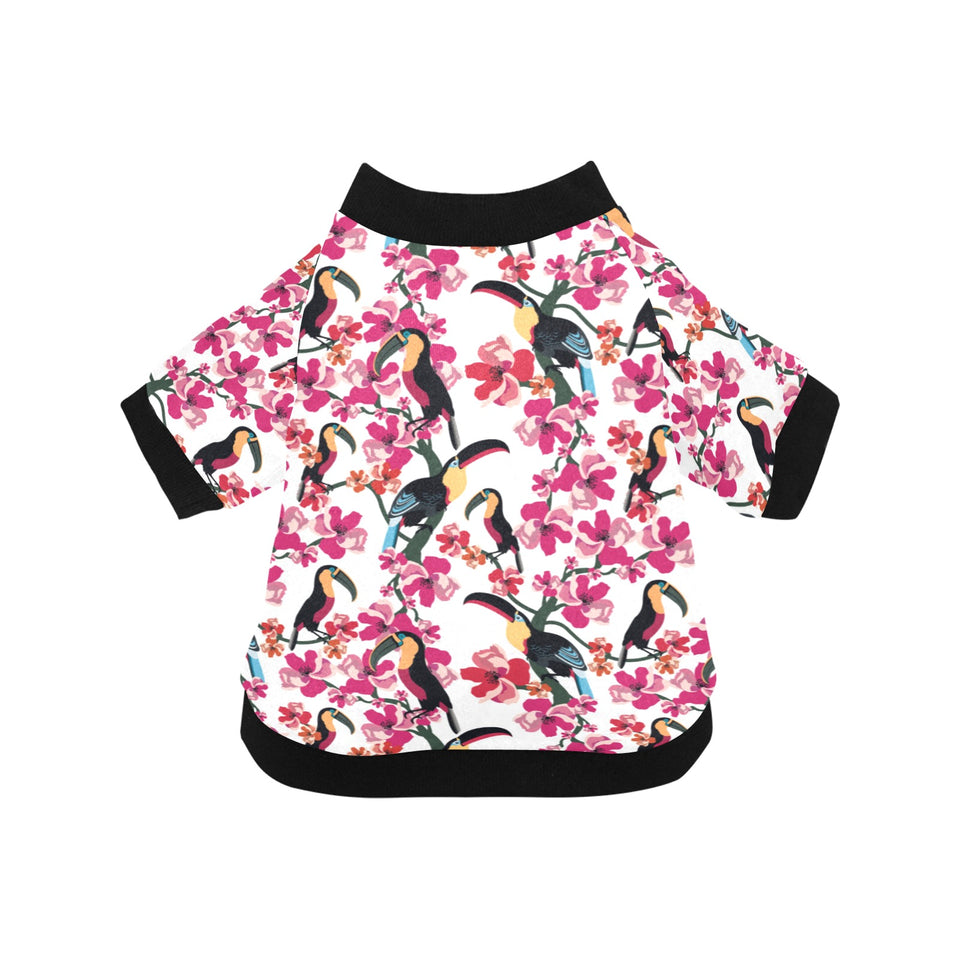 Toucan flower design pattern All Over Print Pet Dog Round Neck Fuzzy Shirt