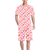 Lips Pattern Print Design 05 Men's V-Neck Short Pajama Set
