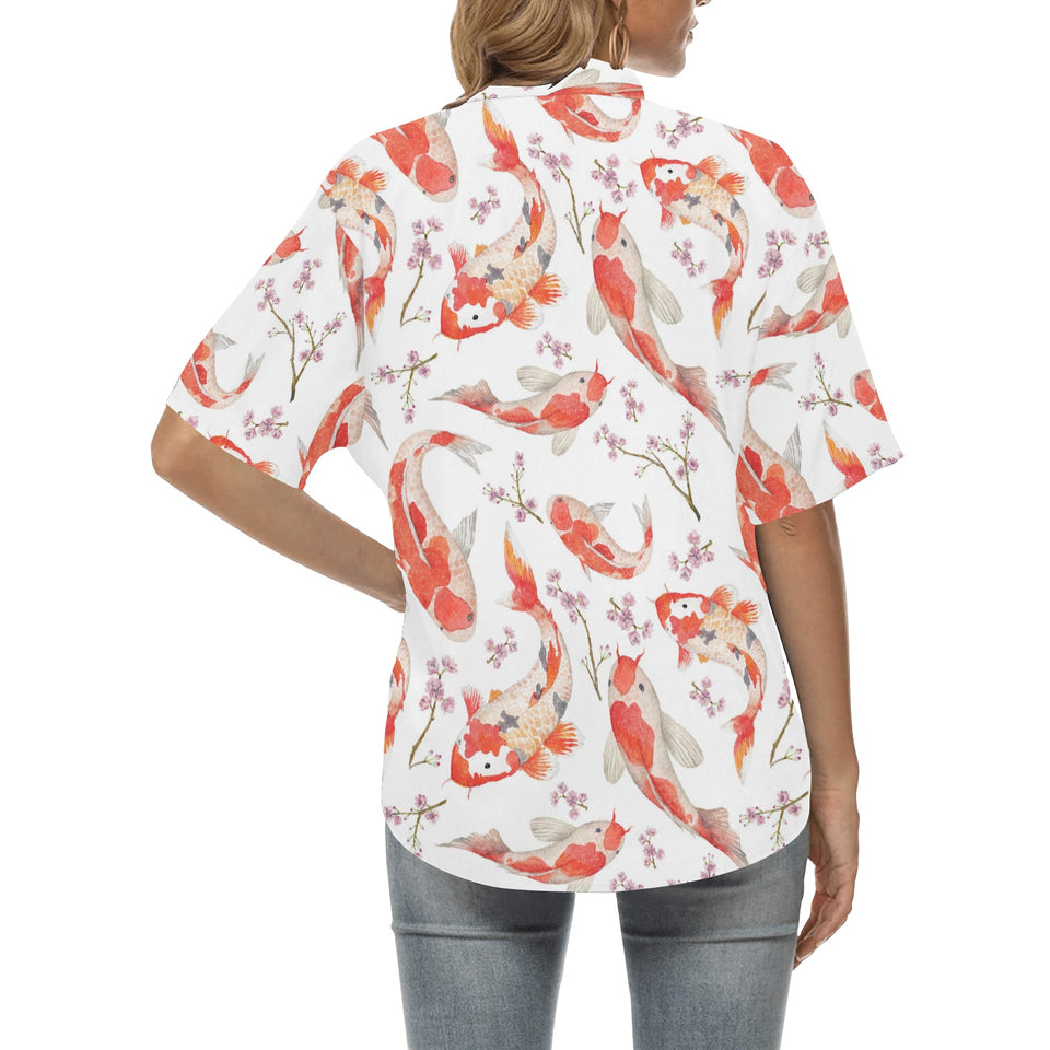 Watercolor Koi Fish Carp Fish pattern Women's All Over Print Hawaiian Shirt