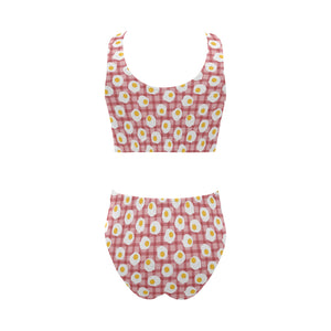 Fried Eggs Pattern Print Design 03 Chest Bowknot High Waisted Bikini Swimsuit