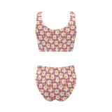 Fried Eggs Pattern Print Design 03 Chest Bowknot High Waisted Bikini Swimsuit
