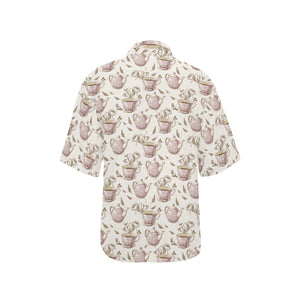 Tea pots Pattern Print Design 03 Women's All Over Print Hawaiian Shirt