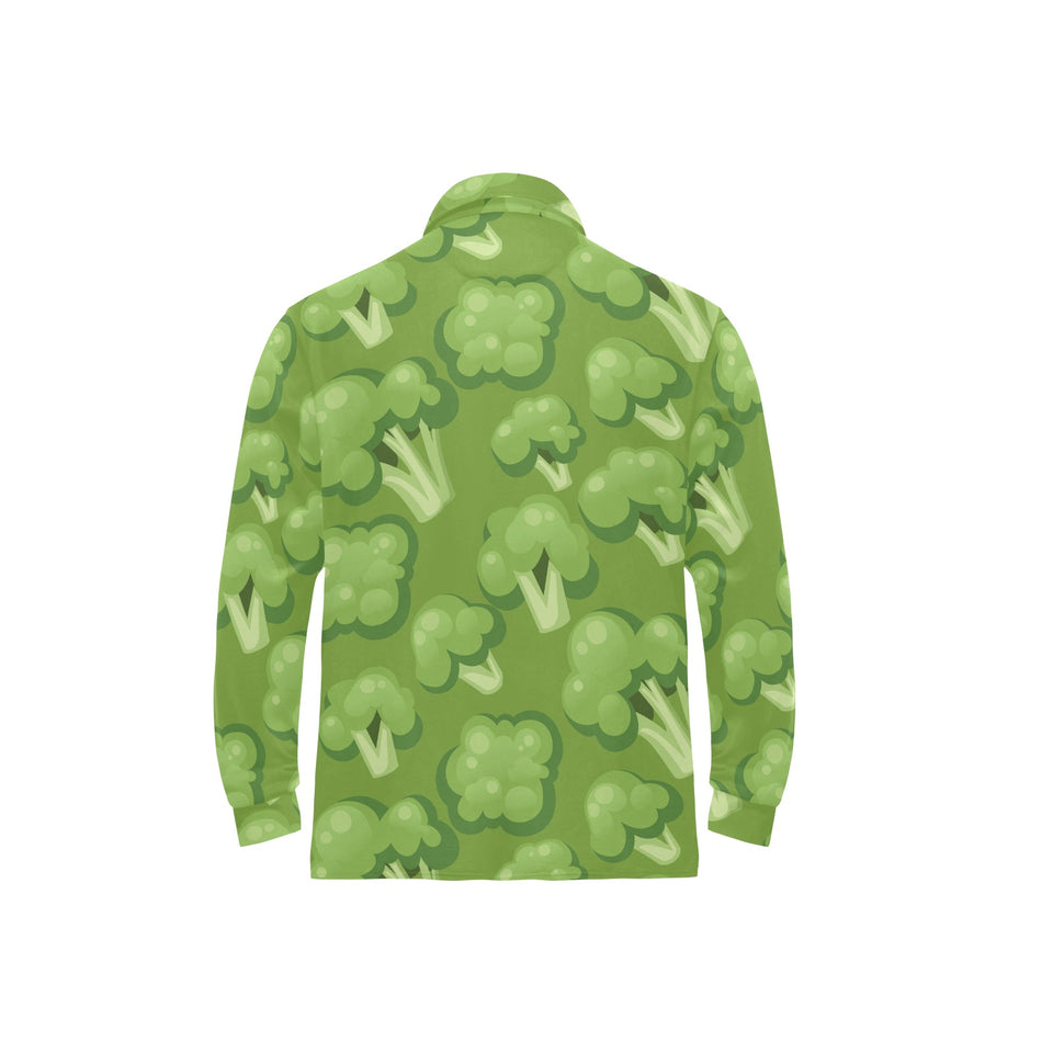 Broccoli pattern green background Men's Long Sleeve Polo Shirt