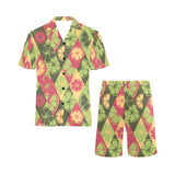 Cool Geometric lime pattern Men's V-Neck Short Pajama Set