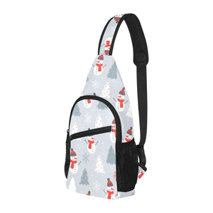 Snowman christmas tree snow gray background All Over Print Chest Bag