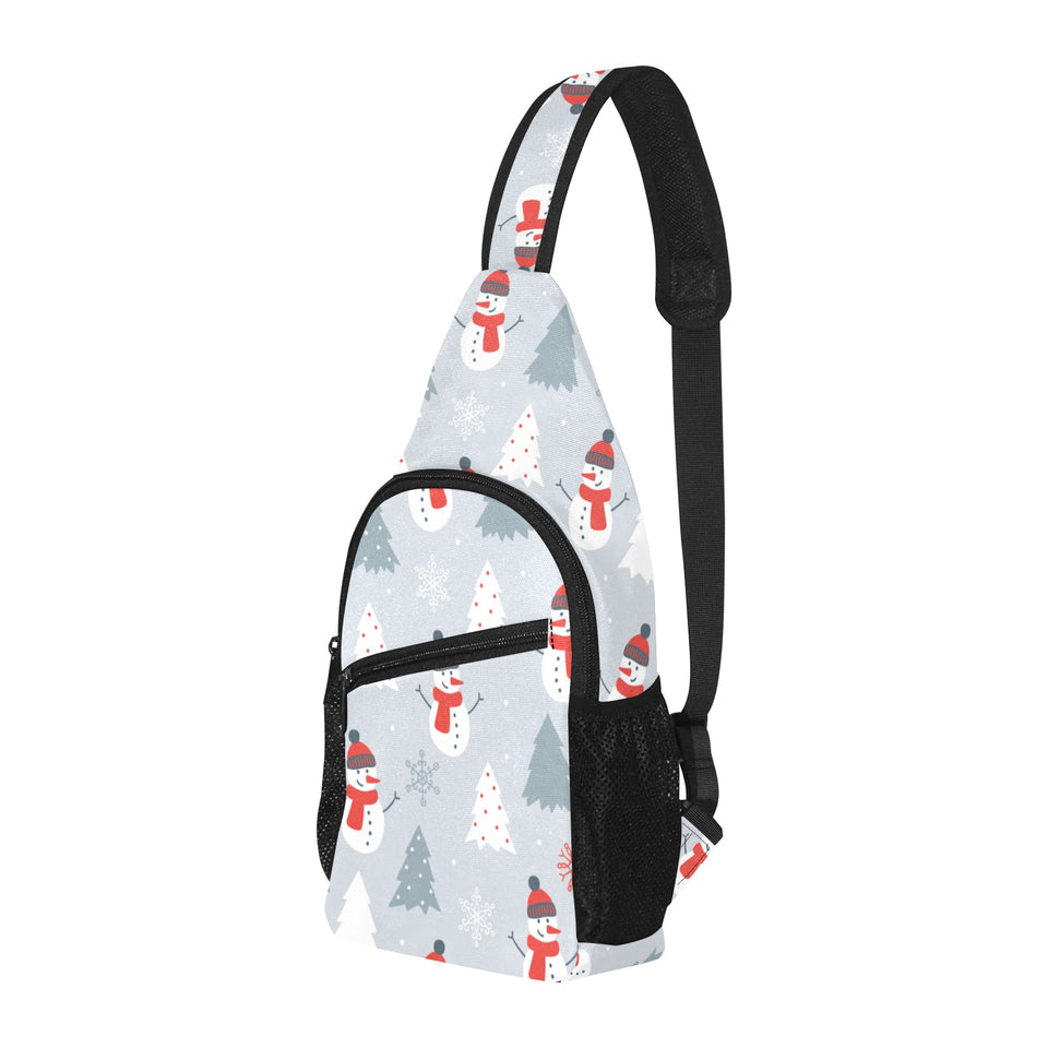 Snowman christmas tree snow gray background All Over Print Chest Bag