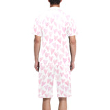 Watercolor pink heart pattern Men's V-Neck Short Pajama Set