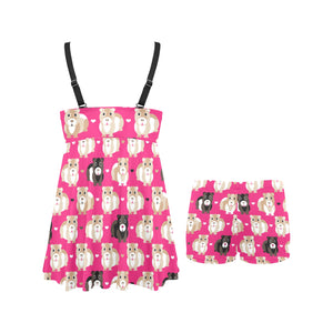 Guinea Pig Pattern Print Design 01 Chest Sexy Pleated Two Piece Swim Dress