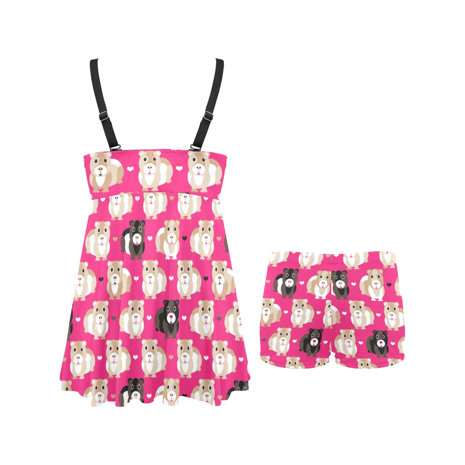 Guinea Pig Pattern Print Design 01 Chest Sexy Pleated Two Piece Swim Dress