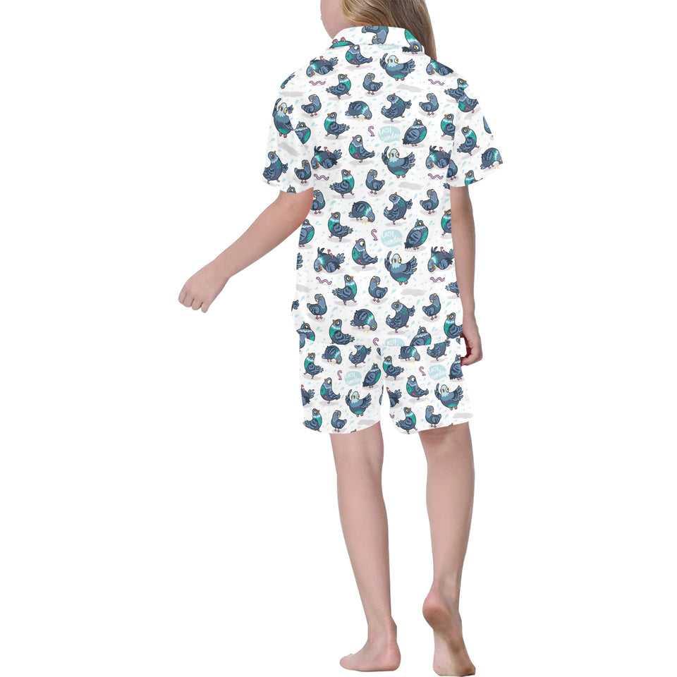 Pigeon Pattern Print Design 02 Kids' Boys' Girls' V-Neck Short Pajama Set