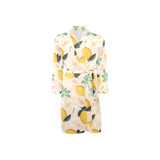 lemon flower leave pattern Men's Long Sleeve Belted Night Robe