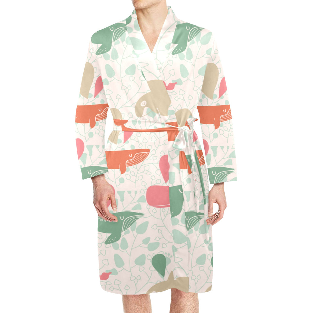 Cute whale pattern Men's Long Sleeve Belted Night Robe