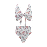 Watercolor sea turtle jellyfish pattern Chest Bowknot High Waisted Bikini Swimsuit