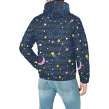 space pattern with planets, comets, constellations Men's Padded Hooded Jacket