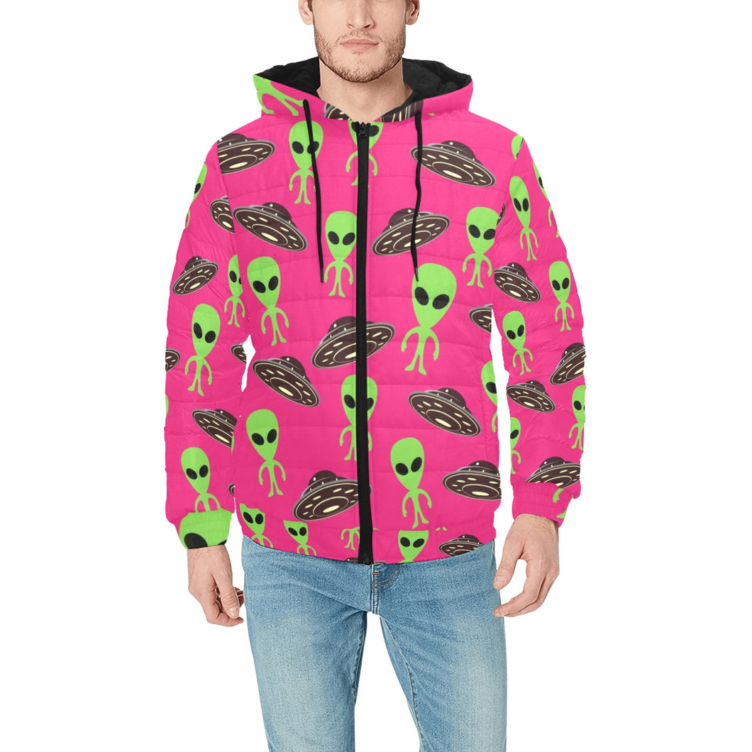Alien Pattern Print Design 03 Men's Padded Hooded Jacket