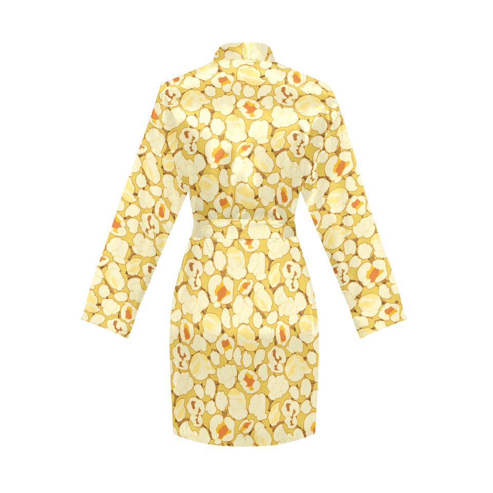 Popcorn Pattern Print Design 04 Women's Long Sleeve Belted Night Robe