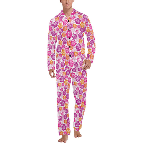 Hibiscus Pattern Print Design 01 Men's Long Pajama Set