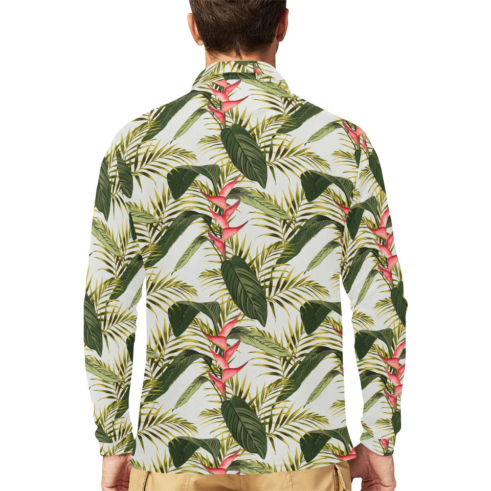 heliconia pattern Men's Long Sleeve Polo Shirt