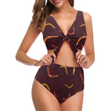 Boomerang Australian aboriginal ornament circle bl Chest Bowknot High Waisted Bikini Swimsuit