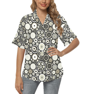 Gear Pattern Print Design 02 Women's All Over Print Hawaiian Shirt