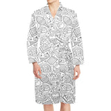 Cartoon hand drawn ice cream black white Men's Long Sleeve Belted Night Robe