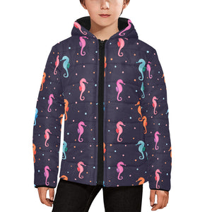 Watercolor colorful seahorse pattern Kids' Boys' Girls' Padded Hooded Jacket