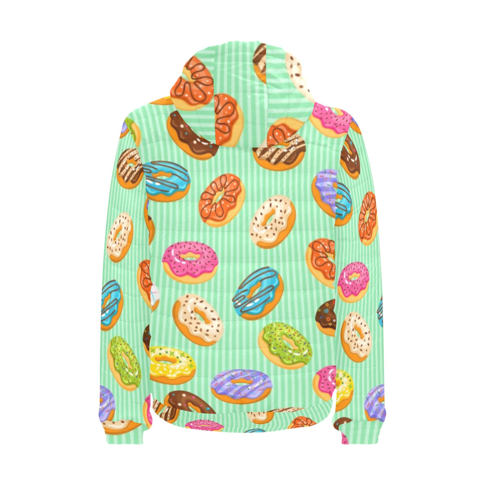 Colorful donut pattern green background Men's Padded Hooded Jacket